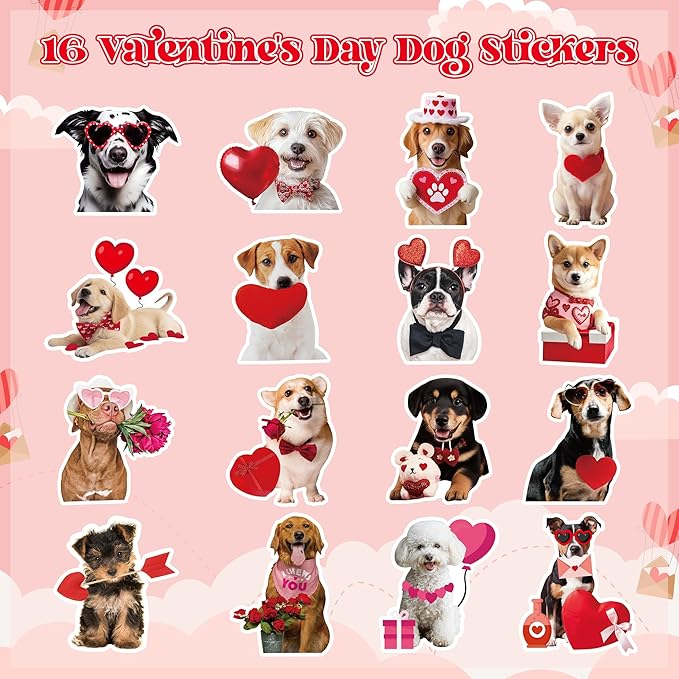 h1vojoxo valentine’s day sticker rolls - 1000pcs valentine’s day holiday dog stickers for kids classroom 16 design valentines cute dog sticker for craft valentines funny dogs stickers for envelope