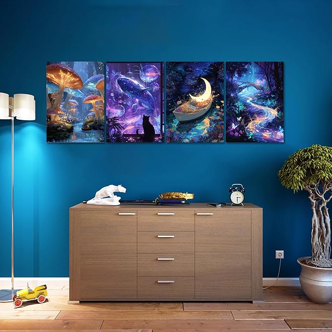 Muzagroo Art Magic Dream World Diamond Art Kits for Adults, 5D Diamond Paintings Kits for Beginners Hand Crafts, DIY Gem Art Kits Diamond Dot Kits Diamond Art Paintings 12x16inches 4PCS (Dream World)