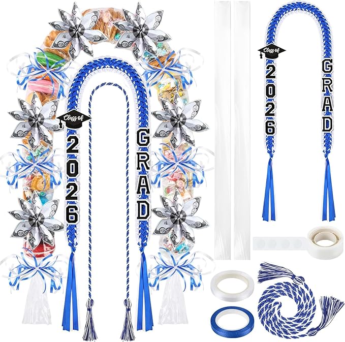 YLOLUL 16 Pcs Graduation Leis 2026 Graduation Candy Lays Kit with Honor Cord Class of 2026 Graduation Money Lays Necklace Graduation Gift Party Accessories for Women Men