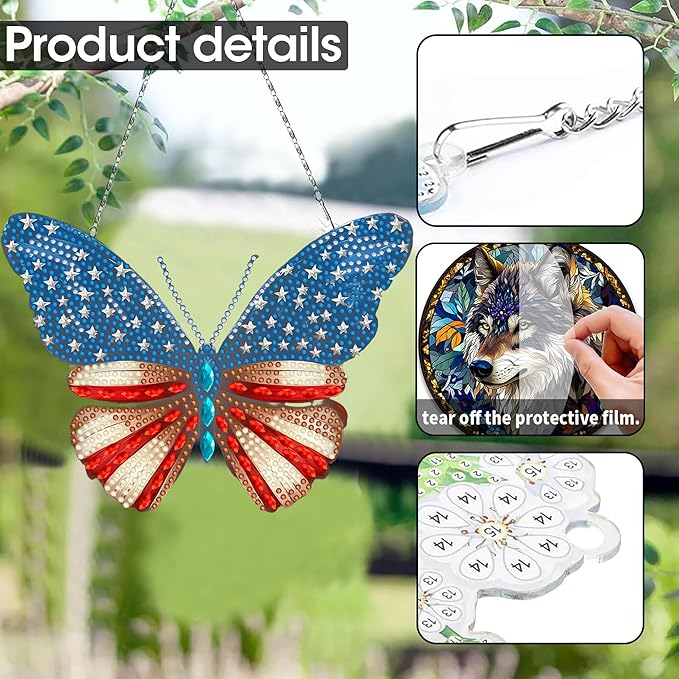 SKRYUIE Butterfly Hanging Diamond Art Kits for Adults Pendant Suncatcher, Special Shaped Crystal DIY Pearl Diamond Painting Kit, Gift for Mother Spring Summer Window Wreath Decor 4.96 x 7.91 Inch A2