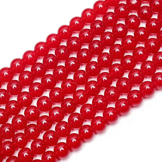 200PCs 8mm Red Jade Glass Beads Bulk, Round Smooth Hole Glass Crystal Beads for Jewelry Making, DIY Bracelets, Necklaces, Bag Charms, Keychains and Craft Projects