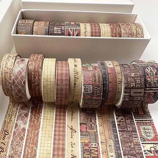 YUBBAEX 10 Rolls Vintage Washi Tape Set Basic Masking Retro Artwork Decorative Tapes for Arts, DIY Crafts, Journals, Planners, Scrapbook, Wrapping (Retro)