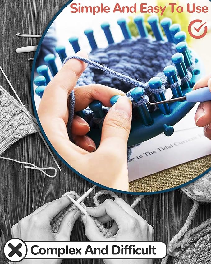 UCDRMA Loom Knitting Kit with Step-by-Step Instructions, Cost-Effective 3 Size Round Knitting Loom for Beginners, Easy & Quick Hat Knitting Loom Set/Scarf Loom Knitting Set with 3 Hooks & 6 Needles