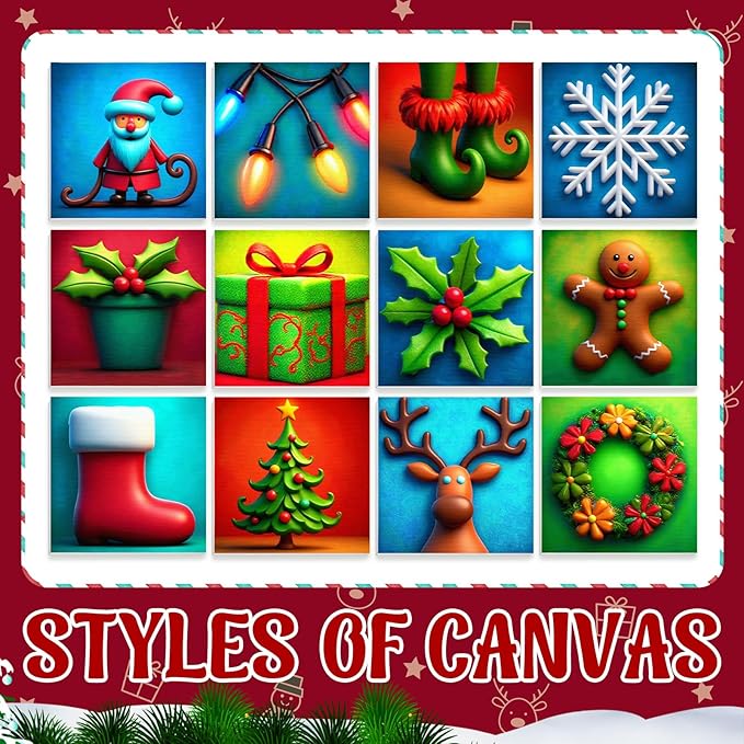 Nezyo 12 Sets Christmas Paint by Numbers Kit with Frame for Adult Beginners, Paint by Number DIY Acrylic Painting Canvas for Painting Party, Classroom Activity Birthday Gift, 8 x 8 Inch