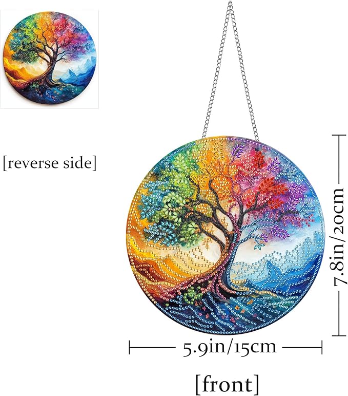 Pavemlo Hanging Diamond Art Kits for Adults Tree – 8x8 Inch Double-Sided Acrylic Board DIY Crystal Diamond Suncatcher Pendant, Sparkling Home Wall or Window Decoration Handmade Gift
