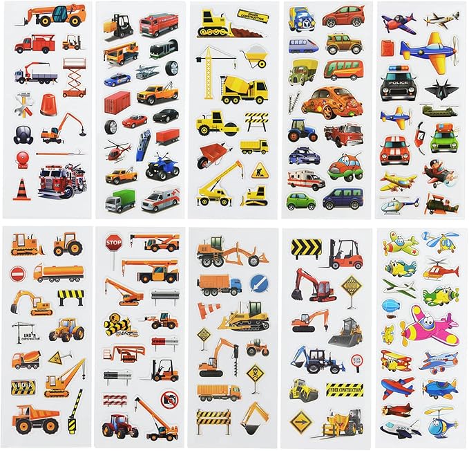 24 sheets(400+) car 3d puffy stickers for toddlers kids, bulk preschool sticker sheets for reward, craft, scrapbooking