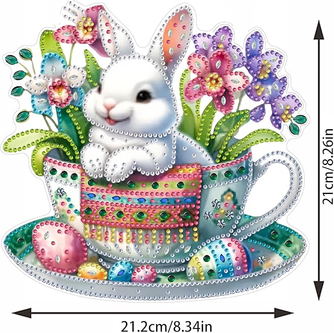 STGLCR Easter Egg Diamond Art Hanging Kit for Adult, DIY Acrylic Rabbit Diamonds Painting Ornament Pendant Board Kit Flower Diamond Painting Window Pendants Home Garden Wall Hanging Kits Ornament