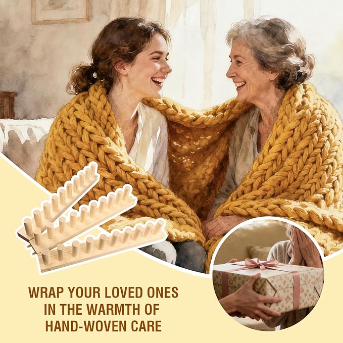 chunky blanket loom knitting looms and boards, adjustable size wooden loom for blanket, no needles required hand knitting kit for diy yarn craft, home decor, stress relief, beginner friendly (46 in)