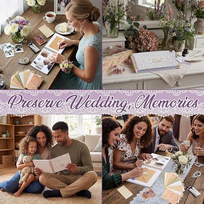 Humyoun Wedding Guest Book Letters to The Bride Scrapbook Wedding Memory Book Bridal DIY Blank Paper Scrapbook Photo Album Guest Sign with Pearl Stickers(8.5 x 7 Inch,Wildflower,Colorful)