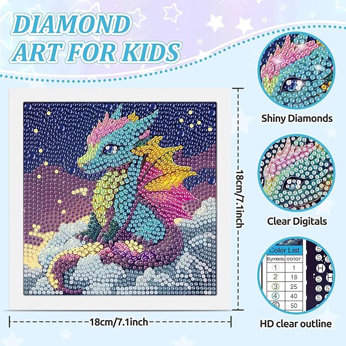 SENQAO Dragon Diamond Art Kit for Adults with Frame Art and Crafts for Adults Ages 4-6-8-12 Easy to DIY Diamond Art for Adults and Adult Beginners Home Wall Decoration 7.1x7.1inch