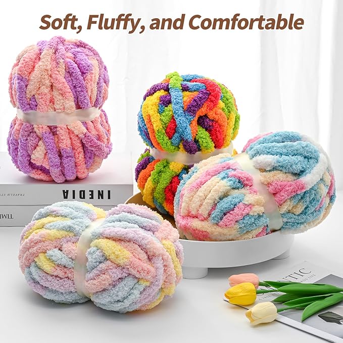 10 Pack Jumbo Chunky Yarn for Hand Knitting, Fluffy Variegated Chunky Chenille Yarn for Crocheting, 240yds/70.5oz Super Bulky Soft Crochet Baby Blanket Yarn(White-Grey-Wine Red)