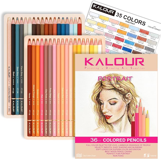 36 Skin Tones Colored Pencils Portrait Set Oil Based Pre-sharpened Drawing Pencils for Beginner Adult Artist Coloring Book Drawing Sketching Art Project, With Light Fast Ratings