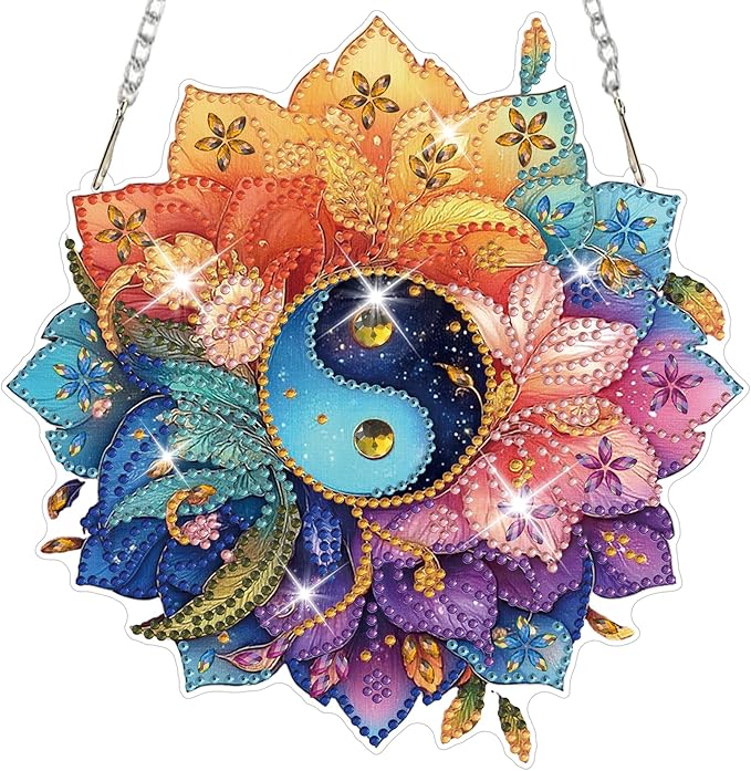 HEIBAGO Mandala Diamond Art Hanging Kits for Adults, Flower Diamond Art Suncatchers, 5D Special Shape Diamond Painting Pendant, DIY Window Ornament Gifts for Home Garden Door Wall Decor 8.3x8.3In