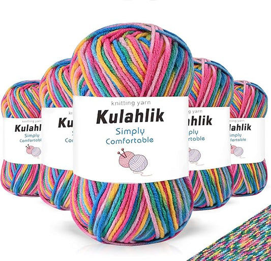 250g(5x50g) Acrylic Yarn for Crochet/Knitting, Colorful Gradient Yarn Thread, 5 Rolls Skeins, Perfect for Any Knitting Crochet and Crafts Mini Project