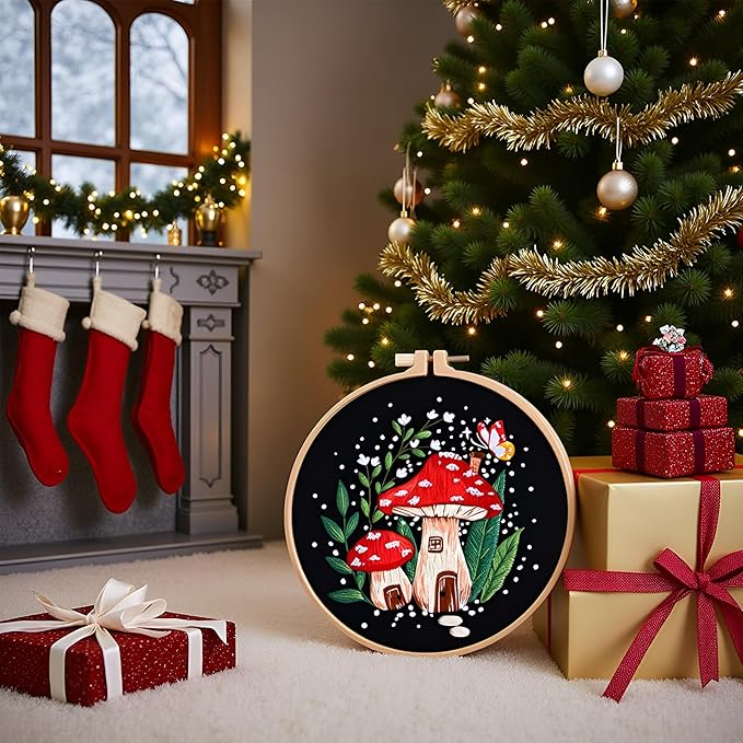 haootadiy beginner embroidery kit for adults, easy cross stitch kit for beginners and adults, full embroidery hoop kit with needles and thread included (pattern 8)