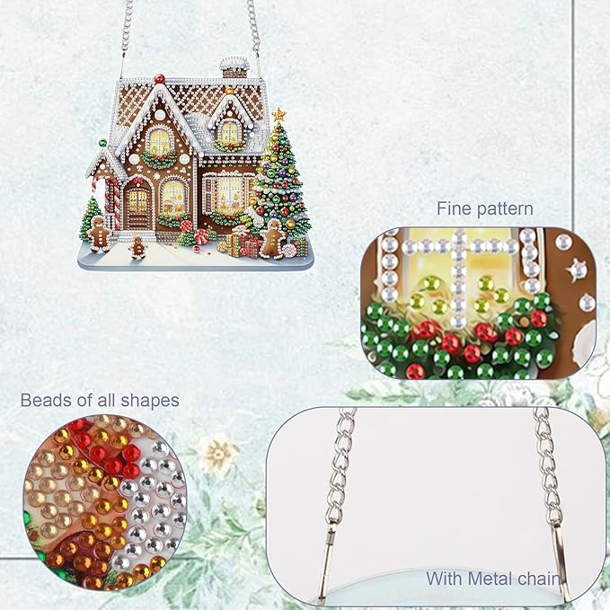 TDFERAN Diamond Painting Hanging Pendant 12x20cm Diamond Art Hanging Sign Christmas DIY Special Shaped Crystal Painting with Diamonds Wreath Christmas House Ornaments Cross Stitch Kits for Home Decor
