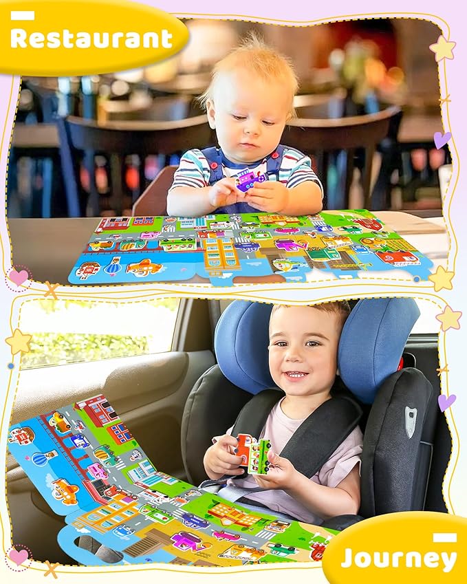 benresive reusable sticker books for kids, sticker books for toddlers, toddler travel toys activities crafts ages 3 and up birthday gifts - vehicle