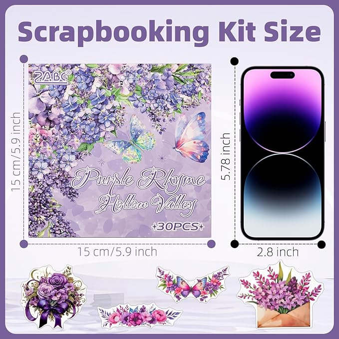Purple Garden Scene Theme Sticker Scrapbooking Supplies for Junk Journal, 30 Sheets PET Stickers - Vintage Journaling Stickers, Ephemera Sticker Book Pre Cut(TZ-005-003)