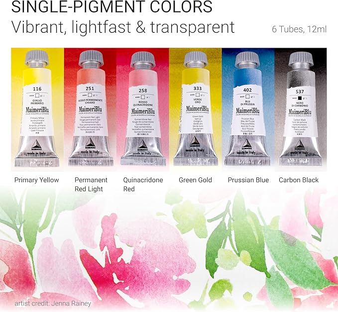 MaimeriBlu, Jenna Rainey Artist Set, Watercolor Paint, 12ml, 6 Tubes – Professional Watercolor Painting Supplies