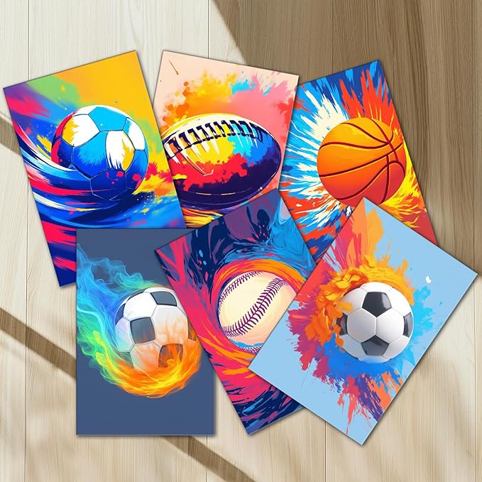 Basketball and Soccer 6 Pack Paint by Numbers for Adults Beginner Balls Oil Painting Kits on Canvas with Brushes and Acrylic Painting DIY Sports Lovers Crafts Home Wall Decor 8x11.8 Inch (Frameless)