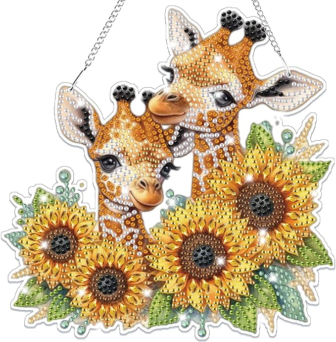 Bowetile Giraffe Hanging Diamond Art Painting Kits for Adults, 5D Sunflower Special Shape Diamond Art Kits, Crystal Rhinestones Diamond Gem Art Painting for Home Wall Decor, New Home Gifts