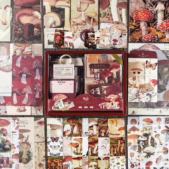 scrapbook supplies kit, vintage junk journaling supplies, scrapbooking kit with aesthetic stickers, stationary set, bullet journaling kit, ephemera collage craft supplies gift for adults women starter