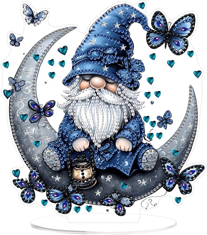 KEYIFA Diamond Painting Desktop Ornament, DIY Gnome Diamond Art for Adults Beginner, Moon Gem Arts Table Decor Special Shaped Rhinestone Crafts Home Desk Decoration Gift, Double Sided