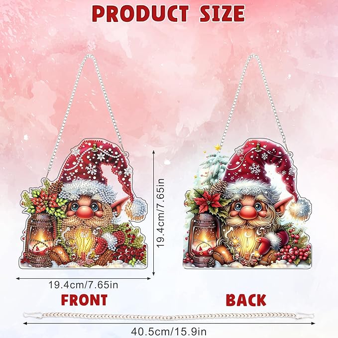 DOMROM Gnome Diamond Art Hanging Kits for Adults Beginner, Christmas Special Shaped Crystal Diamond Painting Gnome Pendant, DIY Diamond Art Suncatchers for Home Garden Wall Decor Gift