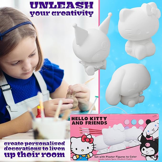 Get Trend Hello Kitty Sanrio Paint Your Own Figurines Kit, Plaster Painting Set for Kids, Arts and Crafts for Girls, DIY Craft Kit, Kawaii Gifts for Girls (Multi Hello Kitty)