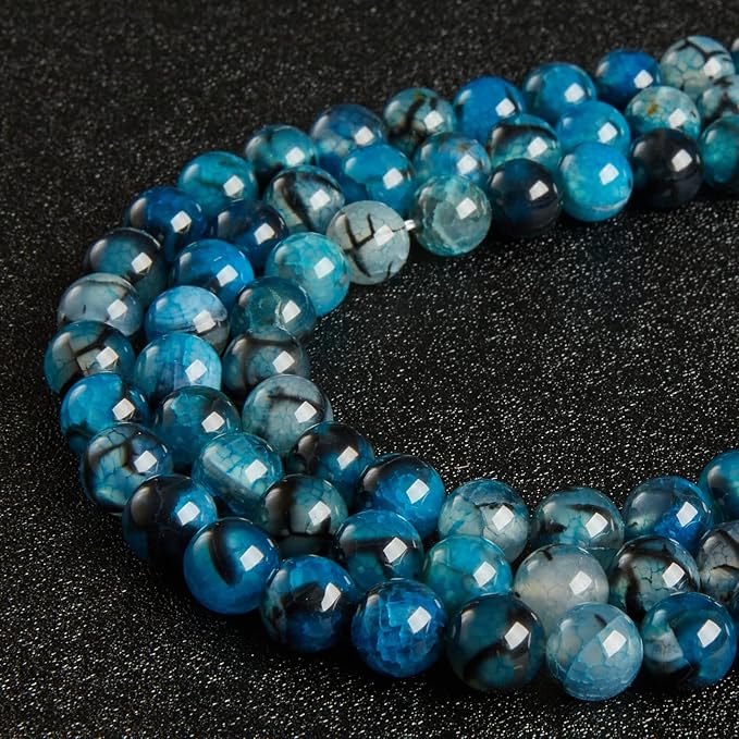 100pcs 8mm blue dragon vein agate beads natural gemstone beads round loose beads for jewelry making
