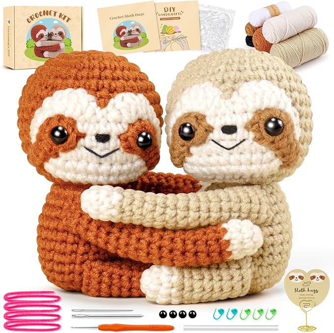Crochet Kit for Beginners, Emotional Positive Support Crochet Gift, Hug Sloths Crochet Animal Kit, Easy Crochet Kits for Adults, DIY Craft Crochet Gift Birthday, Valentine's Day, Christmas