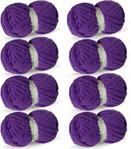 Purple Chunky Chenille Yarn for Crocheting Bulky Thick Fluffy Yarn for Knitting,Super Bulky Hand Blanket, Soft Plush Yarn Crochet Carpet/Scarf/Cushion/ 8 Jumbo Pack(63.76oz/197.68yd