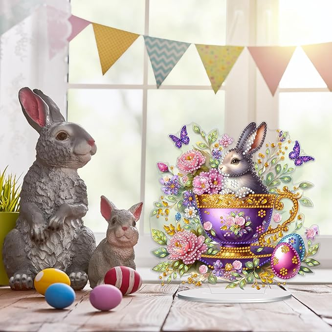 DIY Dot Diamond Desktop Easter Creative Ornaments Diamond Art Painting by Number Embroidery Arts and Crafts Easter for Home Office Garden Decoration (Single Side Dot Diamond)-#05-2PCS