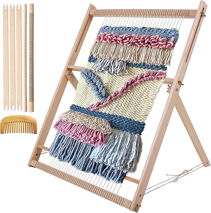 WILLOWDALE 25.2" H x 19.3" W Weaving Loom with Stand Wooden Multi-Craft Weaving Loom Arts & Crafts, Extra-Large Frame, Develops Creativity Weaving Frame Loom with Stand for Beginner