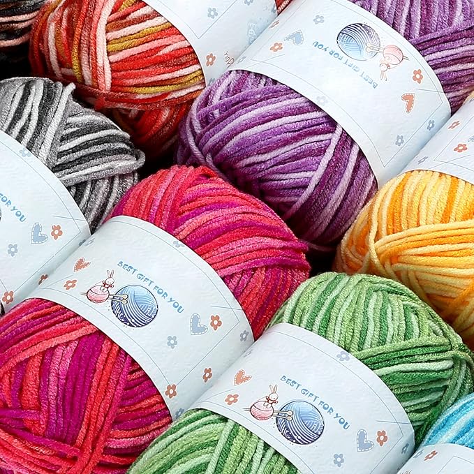 Yinsun 10x50g Multi Color Acrylic Yarn 50g 1750 Yards Crochet Yarn Starter kit with Storage Bag for Knitting Crocheting Weaving Adult and Kid Craft Projects
