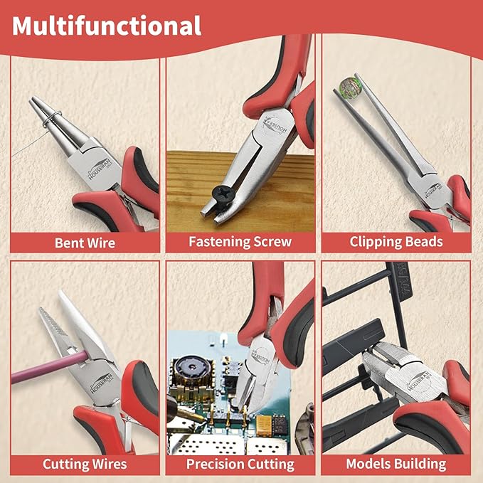 houseran 8 packs jewelry pliers set, jewelry making tools with needle nose pliers, wire cutters, round nose pliers, bent nose plier