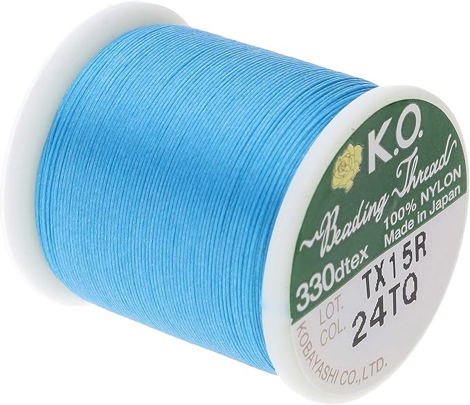 KO Nylon Beading Thread, Turquoise Color, Japanese Pre-Waxed 100% Nylon, 330TEX, Tangle Resistant Knotting Cords, 50m /55 yds Spool, Use for Seed Bead Projects, Loom Work & Bead Weaving