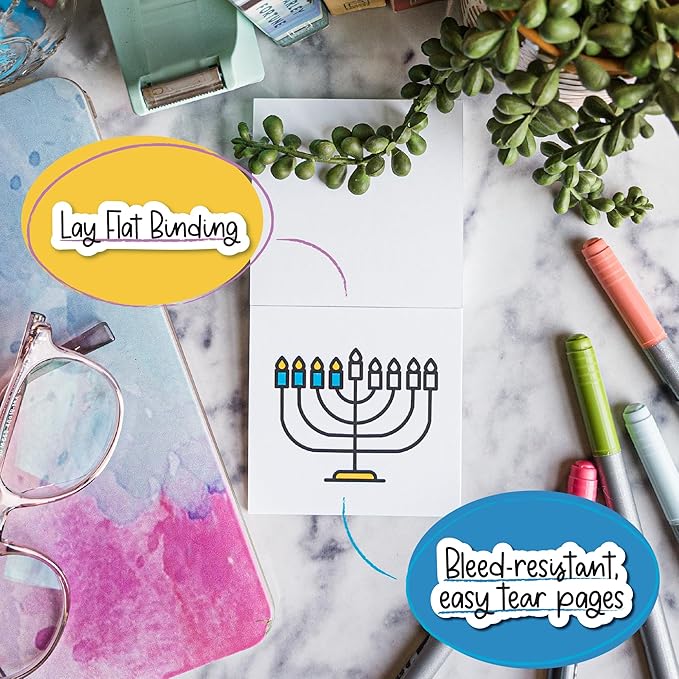 A Brighter Year The Original Adult Mini Coloring Book - Happy Hanukkah Edition - 3” x 3” Pocket Size, 50 Pages, Lay Flat Binding, Thick Paper, No Bleeding - Stress/Anxiety Relief - Relaxation, Gift