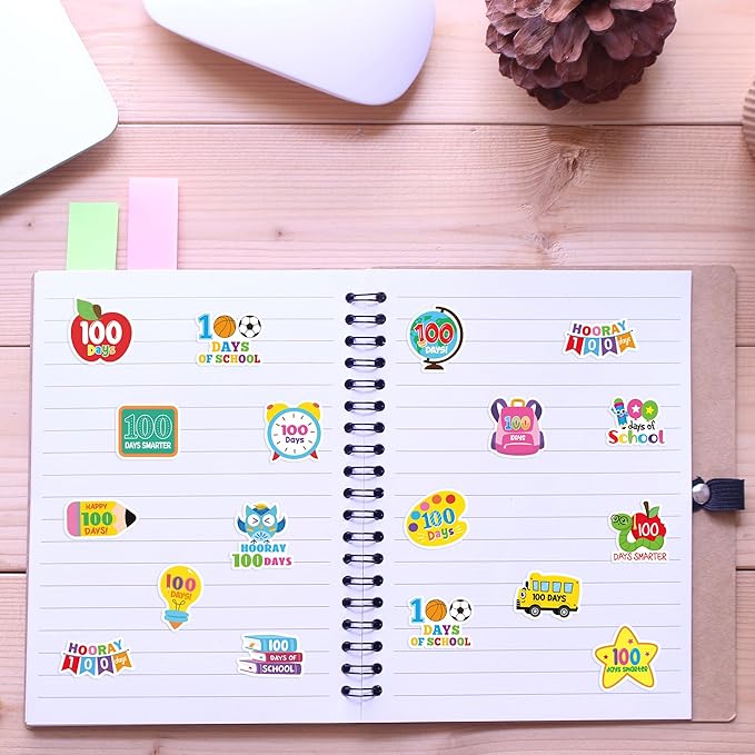 beyumi 100 days smarter stickers - 1000pcs 100 days of school stickers in 2 rolls hooray 100 teacher incentive sticker 100th day adhesive reward decals kindergarten classroom party decor for kids