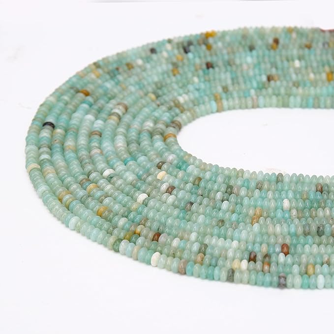 2 Strands (300PCs) Natural Amazonite Rondelle Beads, 2 * 4mm Gemstone Loose Spacer Abacus Disk Beads for DIY Bracelet Necklace Earrings Jewelry Making, Craft Supplies Beading Kit