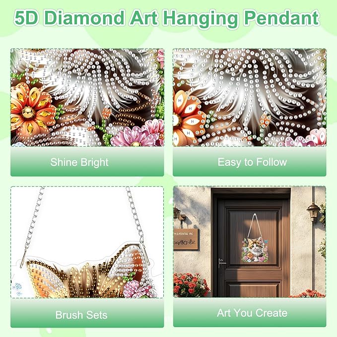 TOSTOG Beautiful Tabby Cat Diamond Art Pendant Kits for Adult, Diamond Painting Hanging Kit for Beginners, 5D DIY Crafts Gem Art, Waterproof Full Accessories for Home Decor Idea 20 * 20 cm/8 * 8 in
