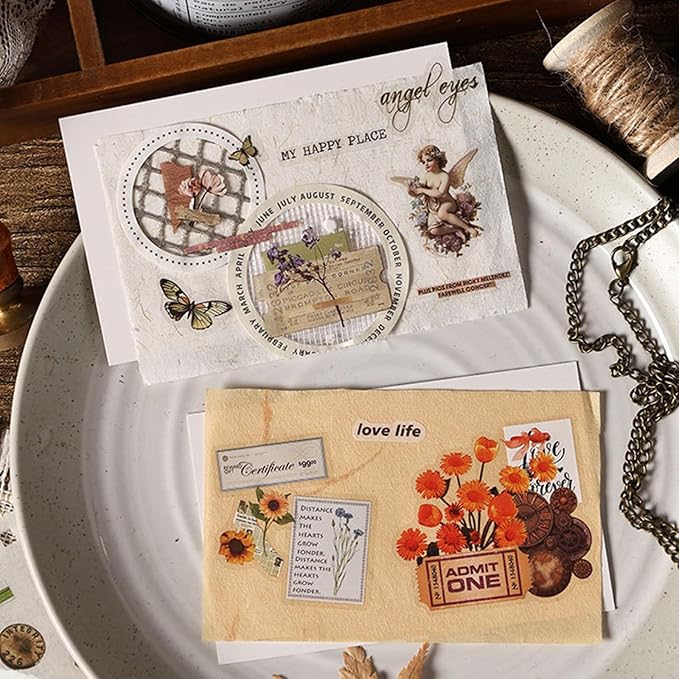 Uideyvi Pastoral Series Sticker Scrapbooking Supplies for Junk Journal, 25 Sheets Washi Stickers and 25 Sheets PET Stickers(TZ-010-003)