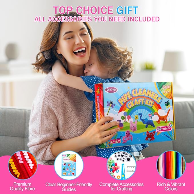 800pcs Pipe Cleaners Crafts Kit, 30 Colors Pipe Cleaners Bulk with 20 Designs Instruction Book, Colorful Chenille Stems for Animal Flower Creative Projects DIY, Arts and Crafts for Kids Ages 4-12