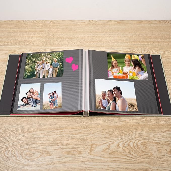 Large Photo Album Self Adhesive for 4x6 8x10 Magnetic Scrapbook Album DIY 60 Black Sticky Pages Linen Cover Photo Album(Grass Green)