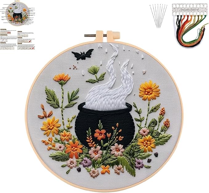 QBQBQ Halloween Embroidery Kit, Halloween Cross Stitch Kit, 4 Set, Adults, Unisex, 6 Inch, Non-Foldable, Gothic, Cross Stitch, Needlepoint, DIY, Craft Kit (1 Set)