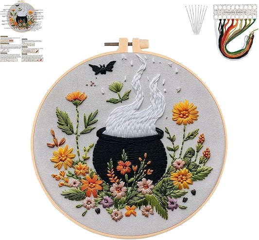 QBQBQ Halloween Embroidery Kit, Halloween Cross Stitch Kit, 4 Set, Adults, Unisex, 6 Inch, Non-Foldable, Gothic, Cross Stitch, Needlepoint, DIY, Craft Kit (1 Set)