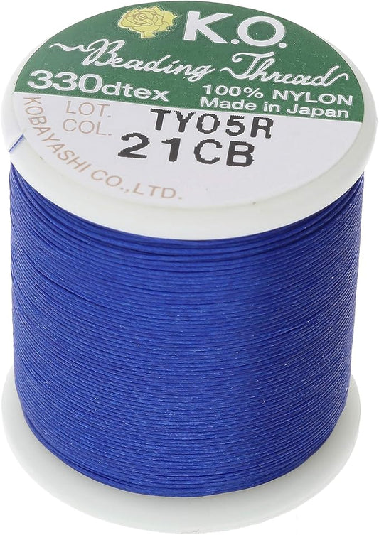 KO Nylon Beading Thread, Clear Blue Color, Japanese Pre-Waxed 100% Nylon, 330TEX, Tangle Resistant Knotting Cords, 50m /55 yds Spool, Use for Seed Bead Projects, Loom Work & Bead Weaving