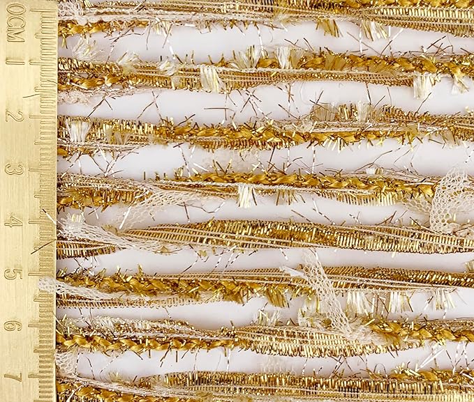 Artisanal Yarn Collection Multifiber Fancy Yarn with Golden Shimmering Threads for Knitting Crocheting Crafts DIY, Set of 3 Rolls (Royal Gold)