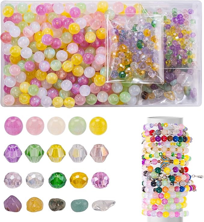 Craft Glass Assorted Beads for Bracelet Making Kit, Including Rondelle Beads, Facted crystal Beads, Ideal for DIY Handmade, Charms, Necklaces & Accessories, Jewelry Making Supplies for Beads Lovers