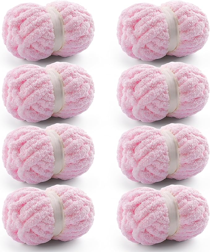 8 Pcs Chunky Yarn for Hand Knitting - Chunky Chenille Yarn for Crocheting - Fluffy Yarns for Crochet - Jumbo Yarns for Hand Knitting 25 yds 7.7 oz of Super Bulky (Light Pink)
